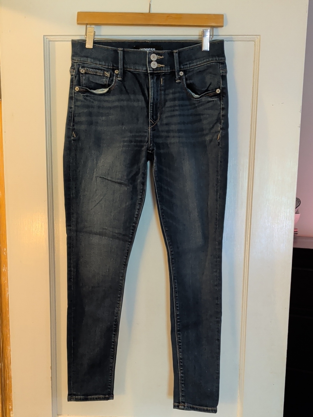 Express Dark Indigo Skinny Cropped Jeans with Double-Button Waist, Sz 6